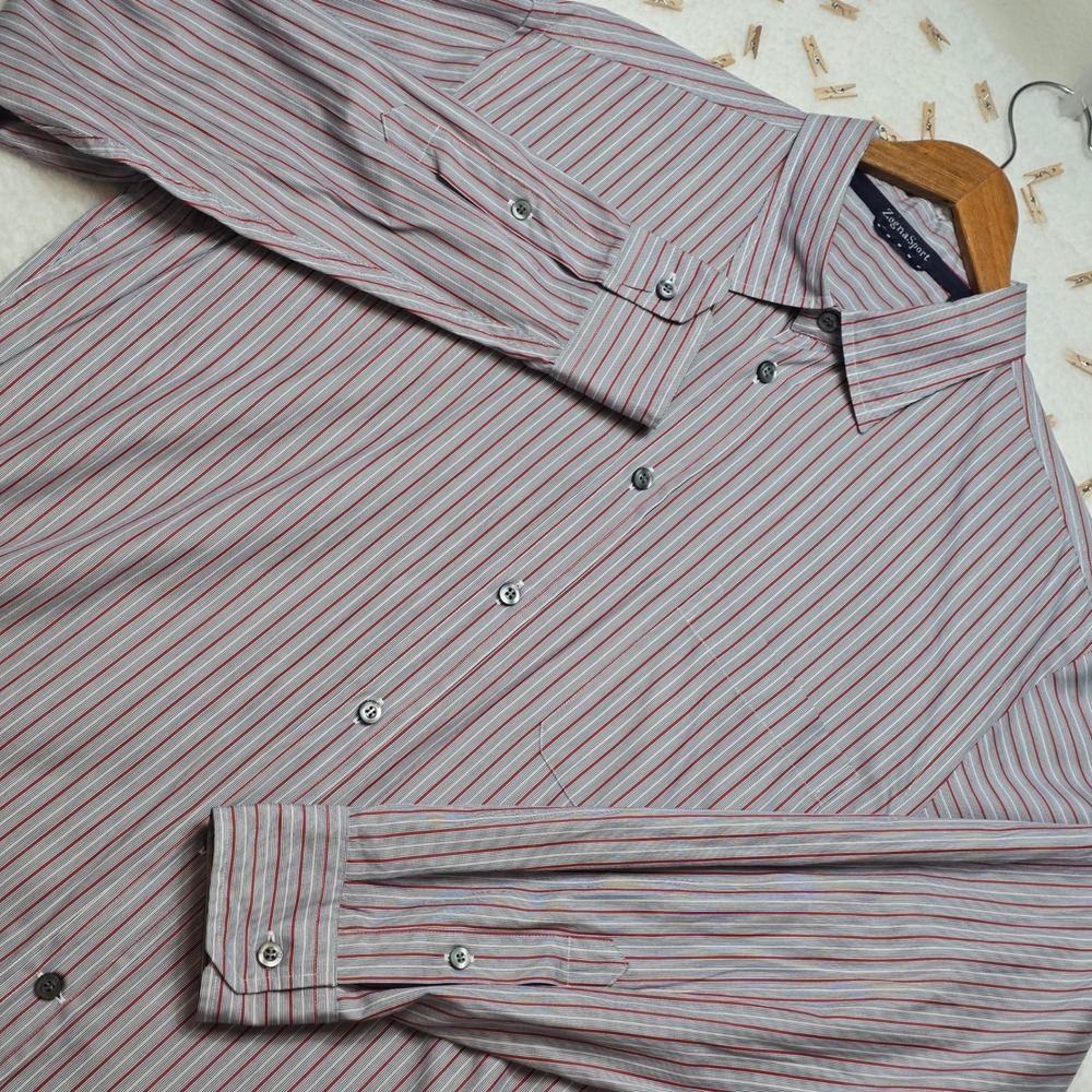 Ermenegildo Zegna Sport‎ XL Striped Dress Shirt Mens Button Front Long Sleeve